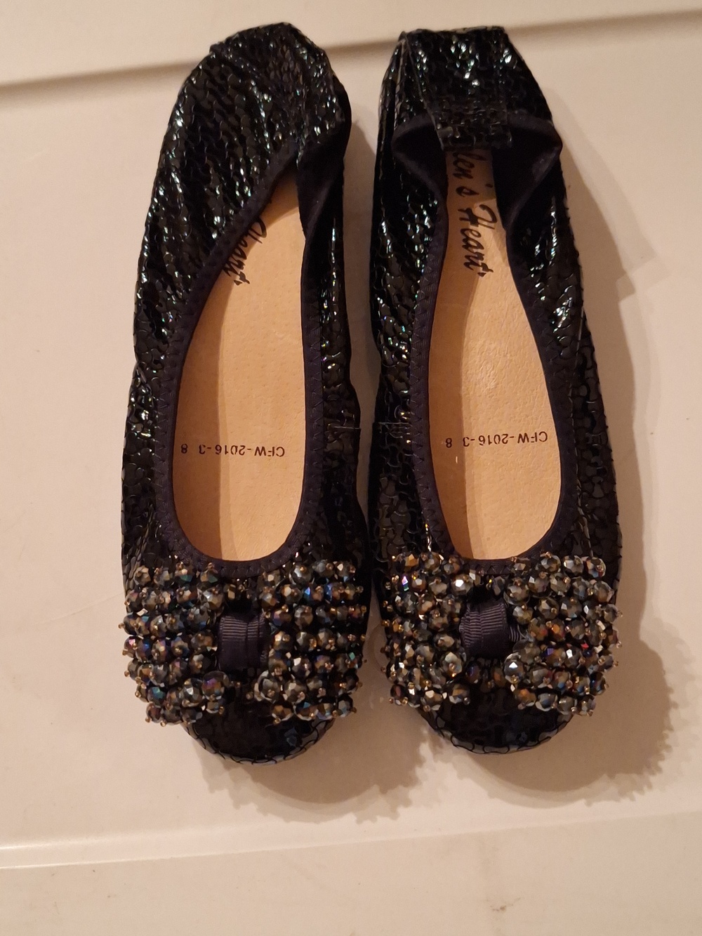 Helen's Heart Crystal Bow Ballet Flats Black Sizes 8 New No Tags